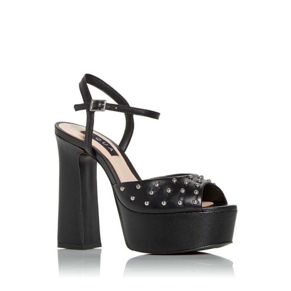 AQUA Womens Black 1-1/2" Platform Cullen Round Toe Block Heel Sandals 8.5